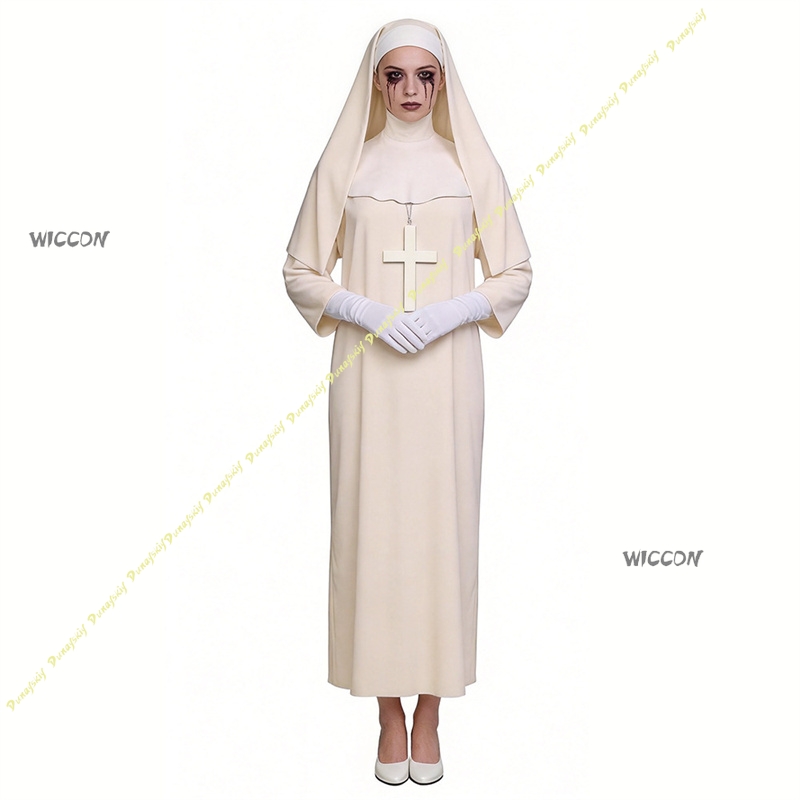 Off White Nun Cosplay Costume  - Anime Cosplay Nun recension och pris